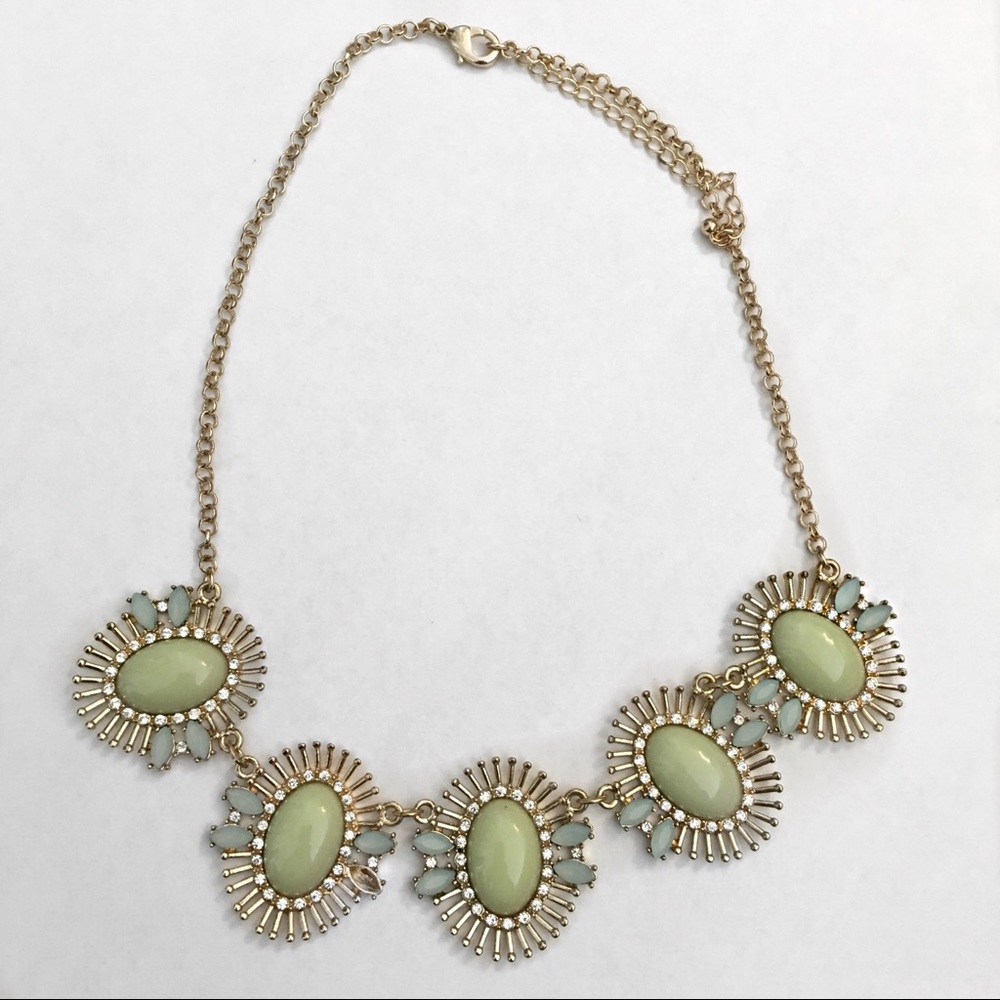 Forever 21 Statement Necklace Pale Green and Gold